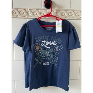 Lucky Brand Girls Butterfly Graphic  T Shirt Top New with Tags size M 8/10